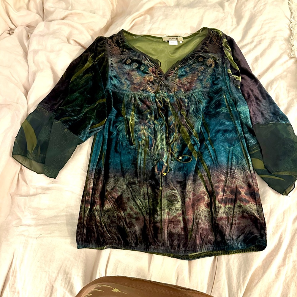 One world velvet boho blouse
